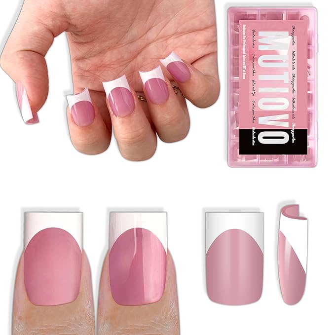 White French Tip Short Straight Square Nail Tips Press on, BERRY PINK Extra Thick NEED Soft Gel Nail Extension, Need Builder gel & Top,Coat Full Cover False Nails, for DIY x 15 Sizes 150 pcs