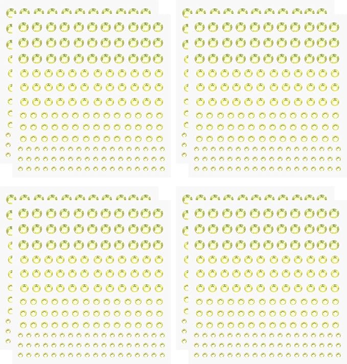 PATIKIL 1320 Pcs Acrylic Gem Sticker, 4 Size 3/4/5/6mm Self Adhesive Rhinestones Face Gem Stones Bling Jewelry for Nail Art Craft Clothes DIY Makeup Decoration Party, Light Yellow