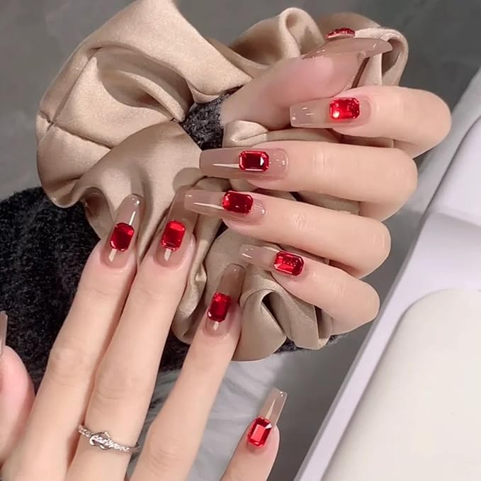 Red Nail Rhinestones Kit, 18 Types of 900 Special-Shaped Nail Diamonds + 3200 Flat-Bottomed Nail Rhinestones, 3D Nail Crystal Rhinestones for Nail Art DIY Decorations