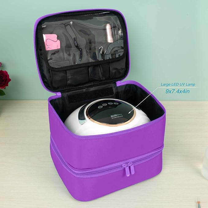 ButterFox Nail Polish Carrying Case Bag Storage Organizer, Fits up to 60 Nail Polish Bottles, Pockets for Manicure Accessories - Purple