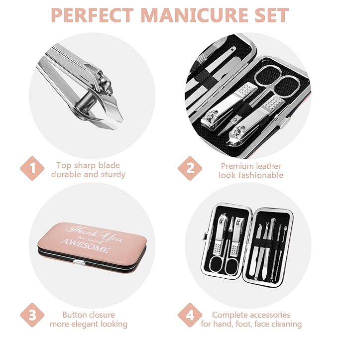Therwen 24 Sets Mother's Day Gift Manicure Set Stainless Steel Nail Clippers 8 in 1 Grooming Nail Kit Employee Appreciation Gift Professional Pedicure Tool for Women Coworker Personal Care(Pink)