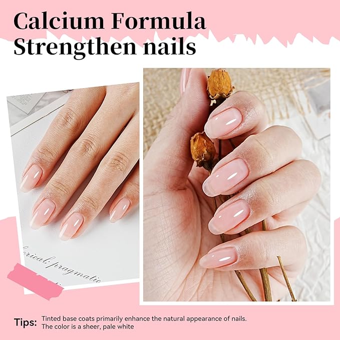 Base Coat Nail Polish Sheer Pale Pink, Regular Nail Polish Enhances Natural Look, Quick Air Dry for Women Salon DIY Nail Art