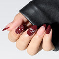 Modelones Dark Red Press on Nails Almond, Burgundy French Tip Polka Dot Bow Short Fake Nails, Reusable Nail Kit with Nail Glue Adhesive Tabs Nails Press Ons 32Pcs 16 Sizes, Women Girl Gift