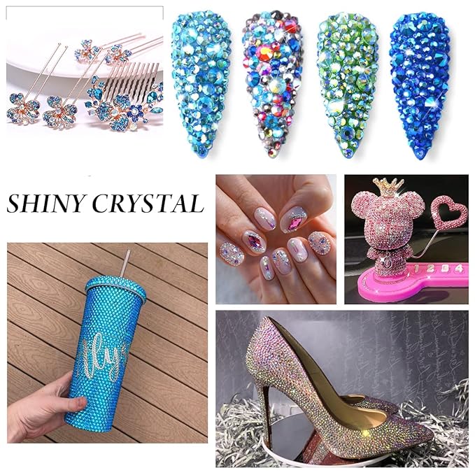 Rhinestones Novani Rhinestones for Crafts Glass Crystals Nail Rhinestones Flatback Nail Gems and Rhinestones for Nails Art Makeup Face Clothes Shoes Decoration DIY(SS30, 288pcs, Aquamarine AB)