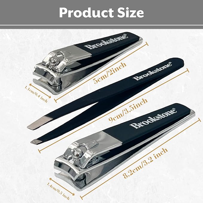 Brookstone Nail Clippers Set - Premium Stainless Steel Nail Clipper and Nail Cutter with Rubberized Non-Slip Grip, Includes Case and Tweezer, Two Nail Clippers for Precision Grooming