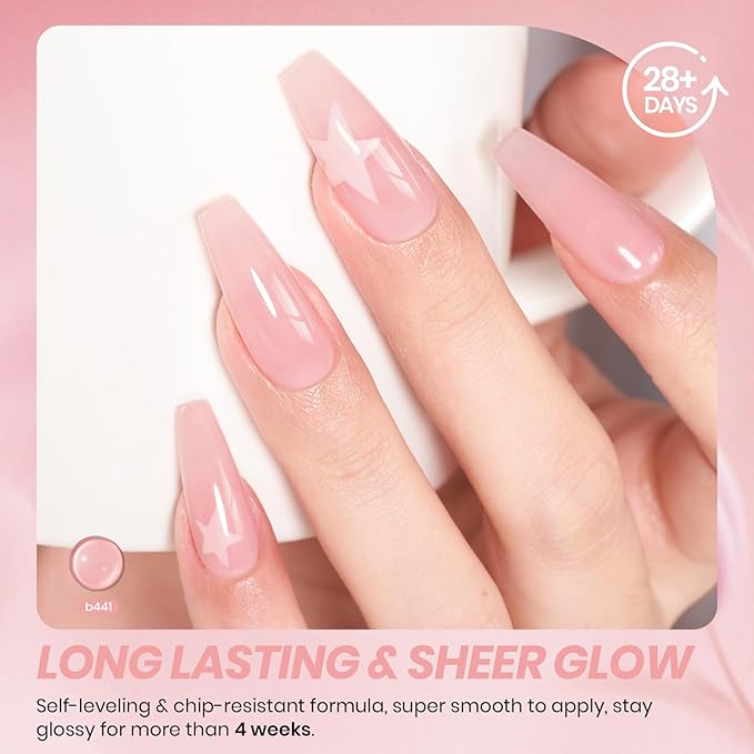 Beetles Nude Pink Gel Nail Polish - 15ml Jelly Neutral Nude Gel Polish Base Color Nail Concealer Sheer Translucent Effect Soak Off UV LED French Nail Art Salon DIY Manicure Gift for Women 0.5Oz