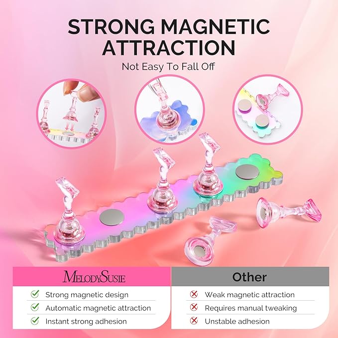 MelodySusie Nail Stand for Press Ons, 2 Sets Aurora Acrylic Magnetic Base for Painting Display Holder with Reusable Adhesive Putty for Home DIY Salon Supplies