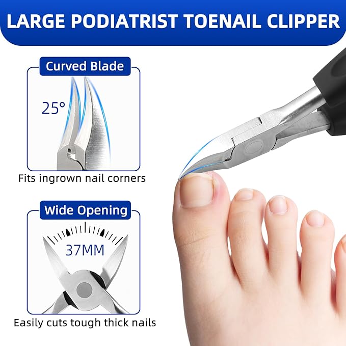 6PCS Toenail Clippers for Seniors Thick Toenails, Heavy Duty Nail Clippers for Men, Ultra Sharp Slanted Ingrown Toenail Clippers with Catcher, Wide Jaw Large Nail Cutters with Leather Case