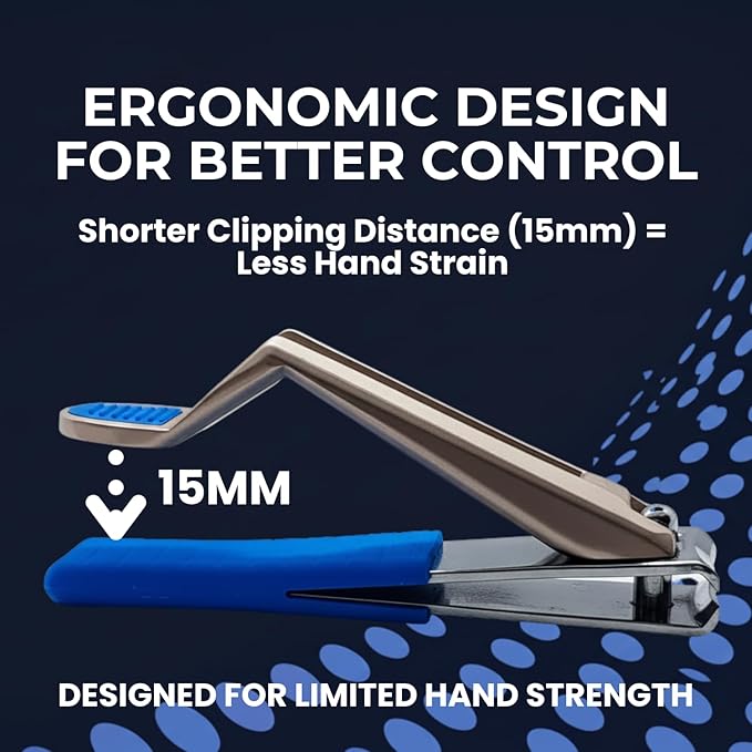 Nail Clippers, Stylish, Comfortable for Seniors, Fingernails, Premium Stainless Steel, Curved Edge, Wide Jaw, Ergonomic, Thumb Rest, Comfort Cuts, Women, Men, Teens, Special Needs, (Blue)