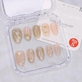 Handmade Press on Nails Short Length Thick Acrylic Nails Glitter False Nails with Steel Ball & Pearl Designs Almond Shaped Fake Nails French Full Cover Stick on Nail for Women (Size S）