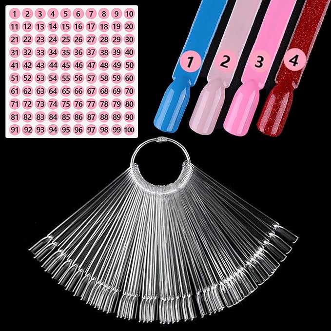 Clear Nail Swatch Sticks with Number Stickers, 50 Pcs Squoval Nail Sample Swatches for Gel Polish Color Display Practice Nails muestrario de colores para uñas Manicure Supplies