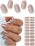 Semi Cured Gel Nail Strips (Champagne Gold Glitter), Sparkle Finish, 20 Pcs Gel Nail Wraps, Stickers, Salon Quality, Long Lasting, Works with Any UV Lamps