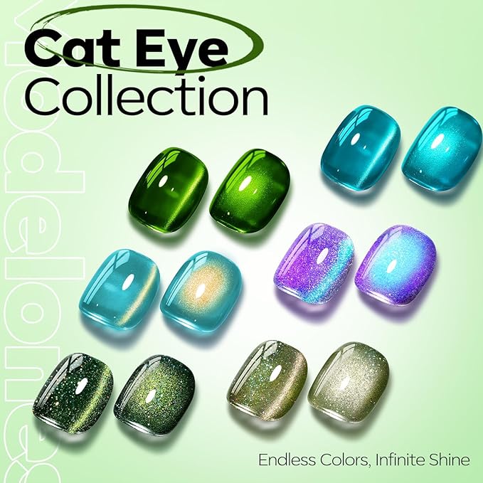 modelones Cat Eye Gel Nail Polish Green Gel Polish Jelly Glass with Magnet Holographic Glitter Shimmer Translucent Sheer Color Magnetic valentine Nail Polish Top Coat Salon DIY at Home 15 ML