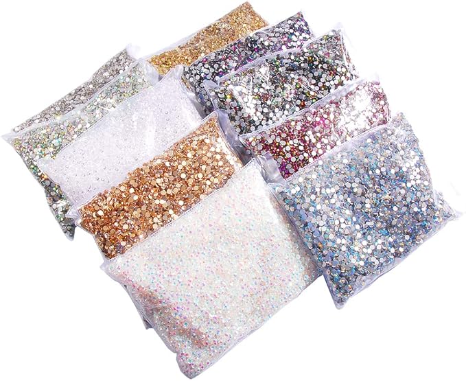 Hisenlee 14400PCS Rhinestone SS3-SS20 Crystal Gems 9 Sizes Wholesale Nail Art Rhinestone Flatback Round Glass Diamond for Crafts (SS8, Blue Flame)