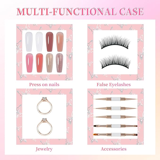 ANGNYA 72PCS Empty Press On Nail Packaging Box Contains 35PCS Butterfly Press On Nail Boxes, 35PCS White Display Cards, 2PCS Double Sided Tapes, Nail Tip Storage Case for Press-on Nail Business