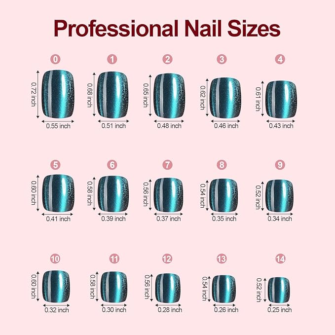 150Pcs Cat Eye Press on Nails Short Square, Plauva Soft Gel Fake Nails, Glossy Glitter Cat Eye Nail Tips for Women and Girls Stick On Nails in 15 Sizes