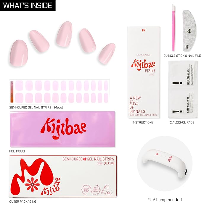 Semi Cured Gel Polish Strips | 24pc UV LED Required Wraps | Gift Peel and Stick Nails | Coquette DIY Home Manicure | Press On Alternative (High Maintenance)