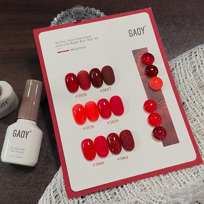 GAOY Red Gel Nail Polish Set, 6 Colors Burgundy Cherry Jelly Glitter, UV Light Cure Gel Polish for Nail Art DIY at Home