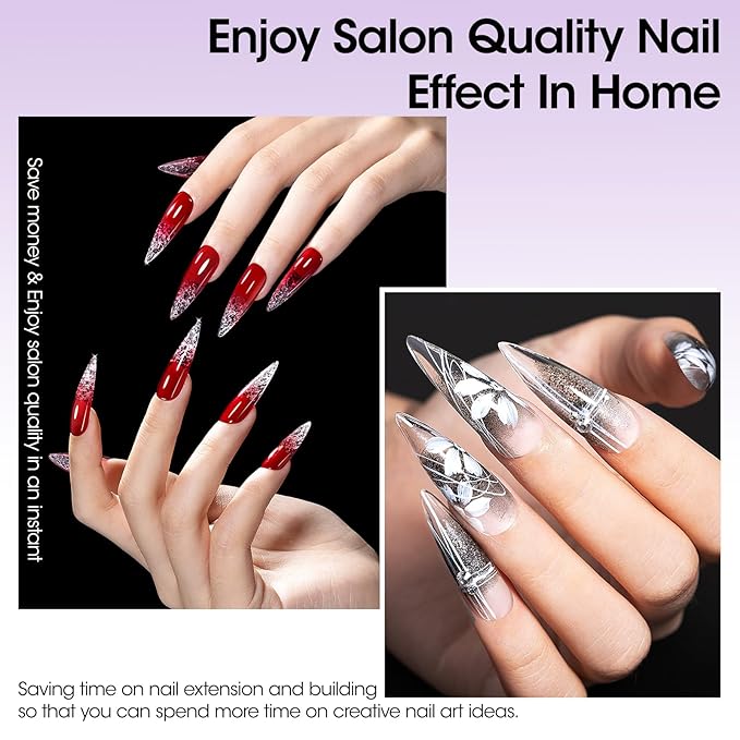 Gellen Long Almond Tipex Nail Tips, 320pcs Instant Apex Nail Tips, 16 Sizes Pre-builder Gel Tips Long Stiletto Almond Strong Full Cover False Nail Tips Gel Extension Tips for Flat Nails