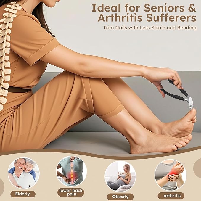 Upgrade Big Long Handled Toenail Clippers for Thick Nails for Seniors, Slanted Angled Head Large Toe Nail Clippers with Catcher, Wide Opening Sharp Precision Finger Nail Cutter for Men Women