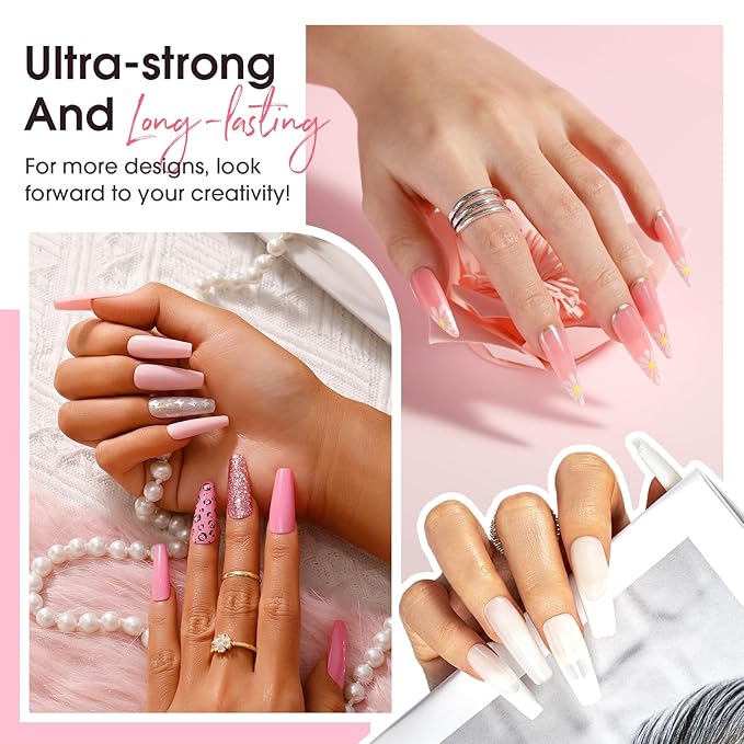 ROSALIND Poly Nail Gel Kit -8 Colors + White Brown Accessories Clear Nude Christmas Poly Nails Gel Starter Kit With Slip Solution Nude Pink Extensions Set with Mini UV Lamp