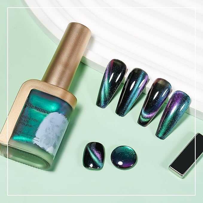 Magnetic Nail Polish Quick Dry Cat Eye Nail Polish Non Gel for Fingernail Air Drying Fast Green Nail Lacquer Salon-Quality Manicure Gift For Women Girls