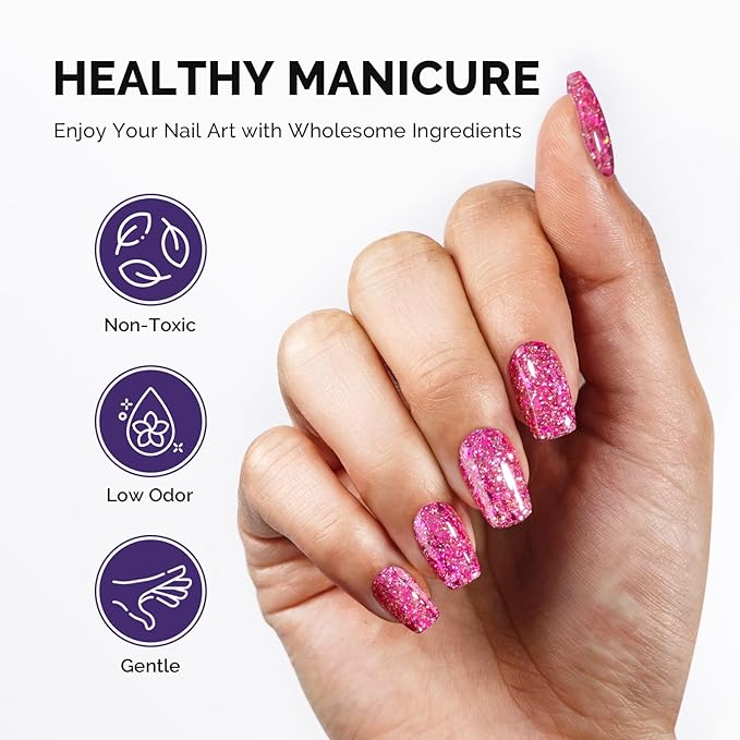 MelodySusie Galaliver Hot Pink Glitter Gel Nail Polish, 15ML Shimmer Pink Sparkle Gel Polish Soak Off UV LED Cured Long Lasting Gift for Women DIY Nail Design Nail Art Manicure X14