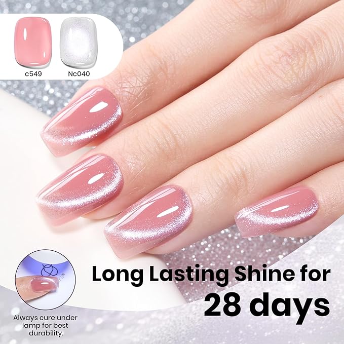 Beetles Lunar Silk Silver Cat Eye Gel Nail Polish - 15ML Silver Cat Eye Glitter Gel Polish Magnetic Shimmer Effect Soak Off UV French Nail Art Design Salon DIY Manicure Gifts for Wome