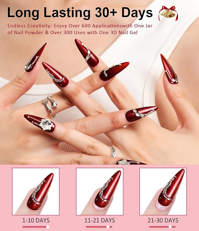 3D Nail Gel and Chrome Nail Powder 15g No Wipe Clear 3D Sculpting Gel for Nail Art Non-Sticky Hand Hard Gel Carving Gel with Red Green Chrome Powder for Gel Nail Art Decoration Home DIY