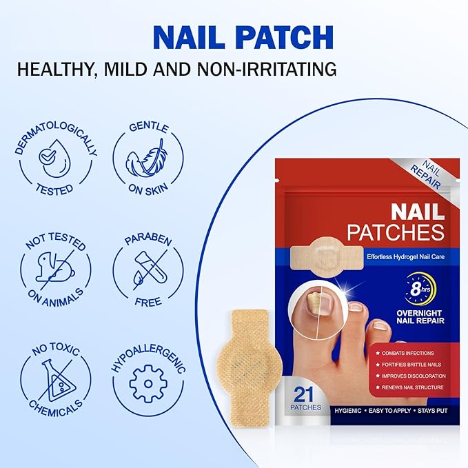 Nail Patches 42PCS, Overnight Toenail Treatment Extra Strength Repair Pads, Multi-Purpose for Thick, Cracked & Discoloured Nails, Long-Lasting 8-Hour Repair, Nail Care and Repair for Damaged Nails