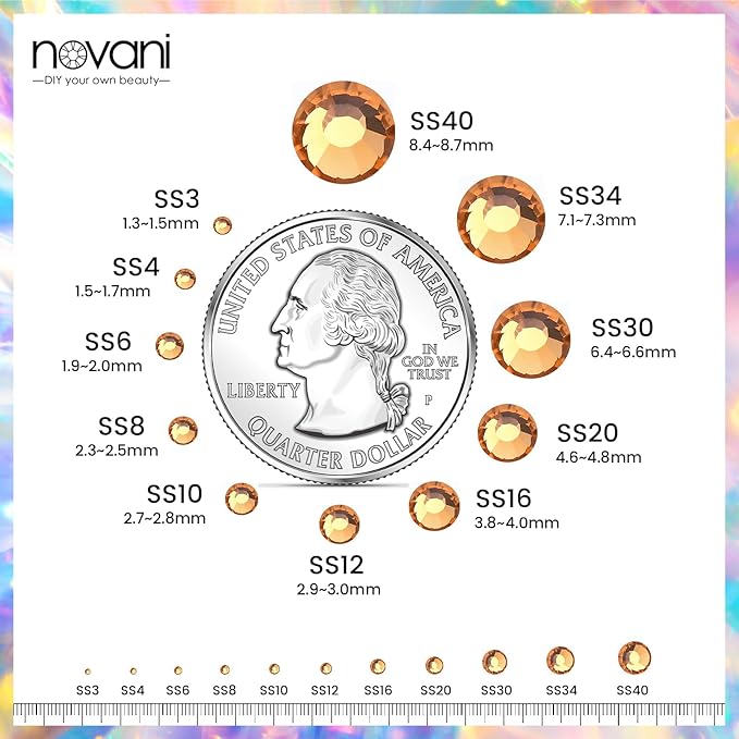 Novani Brown Rhinestones Flatback Rhinestones Glass Nail Gems Stones Jewels Round Gemstones Non-Hotfix Crystal,SS6,1440 Pieces,Topaz