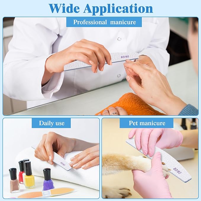 200 Pcs 80/80 Grit Nail Files, Reusable Nail File Double Sided Emery Boards for Acrylic and Gel Nails, Professional Fingernail File Manicure Tools for Salon Pedicure Beauty (Sector)