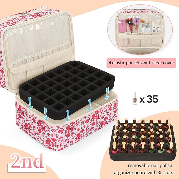 CUBETASTIC Nail Polish Organizer, Nail Supplies Storage Case Holds 45 Bottles Nail Polish & Nail Lamp, Travel Nail Tech Carrying Bag, Nail Kit Bag For Nail Stuff & Manicure Tools
