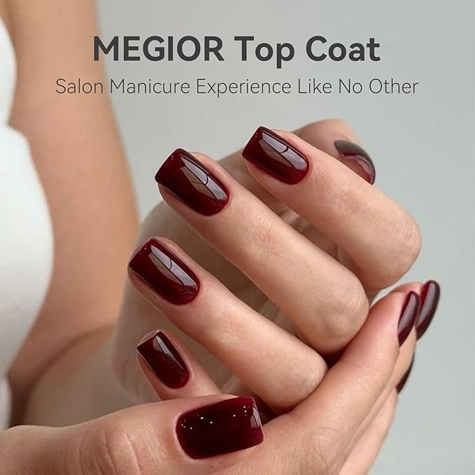 MEGIOR Gel Nail Polish TPO Free 0.5 Fl Oz No Wipe Clear Glossy Top Coat Gel Polish High Gloss Shine Long Lasting Nail Surface Protection Need U V/LED Lamp for Women Home DIY Manicure Salon