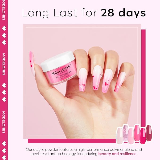 Modelones Pink Acrylic Powder 6 Colors Acrylic Nail Powder Kit Neon Glitter Summer Acrylic Nail Powder Valentines Day Gifts Acrylic Cover Powder for Nail Art Extension No Nail Lamp Needed