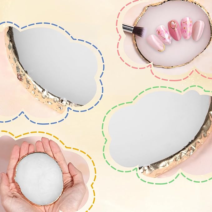 2Pcs Resin Nail Art Palette Nail Polish Palette for Gel Nail Art Gold Edge Nail Art Painting Mixed Color Plate Nail Holder Nail Art Display Board