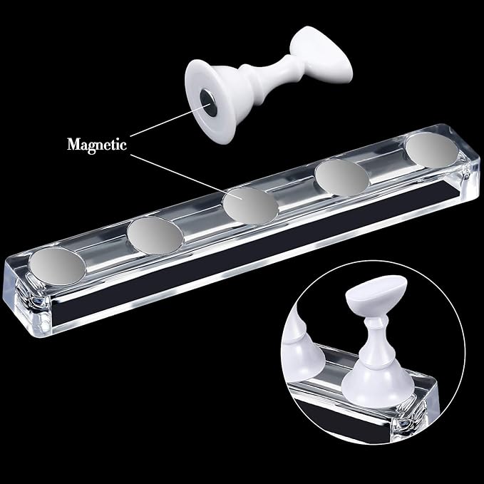 Blulu 2 Set Nail Stand for Painting Press Nail Holder Acrylic Magnetic Tips Training Fingernail Display Stands DIY Crystal Holders and 96 Pieces White Reusable Adhesive Putty(White)