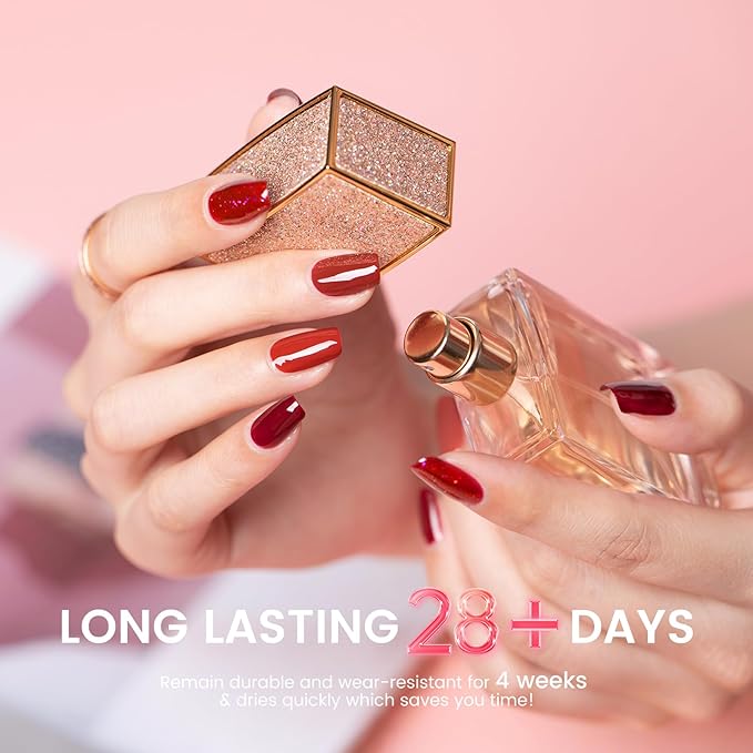 6PCS 18ml Red Gel Nail Polish Set- Hema Free Wine Dark Glitter Red Soak off Gel Polish Set with Swatch Board - One Color One Bottle Gel Colors Nail Art Manicure Salon DIY at Home for Women Girl