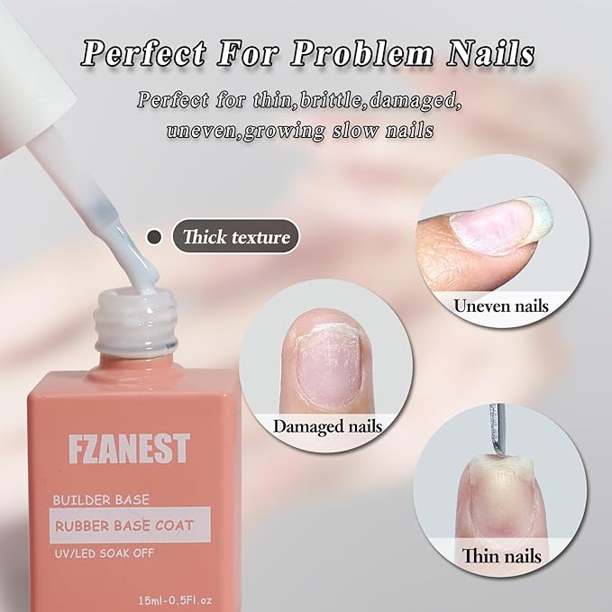 FZANEST Builder Gel for Nails, Milky White Gel Polish Rubber Base For Nails Strengthener Extension Apex Building Repair UV LED Color Base Nail Polish in Bottle