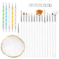 22PCS Nail Art Tools Kit, Nail Brushes Set with Dotting Tools, Palette, Transparent acrylic pen holder, Professional Nail Design Brushes for Nail Painting, Drawing, Detailing - White