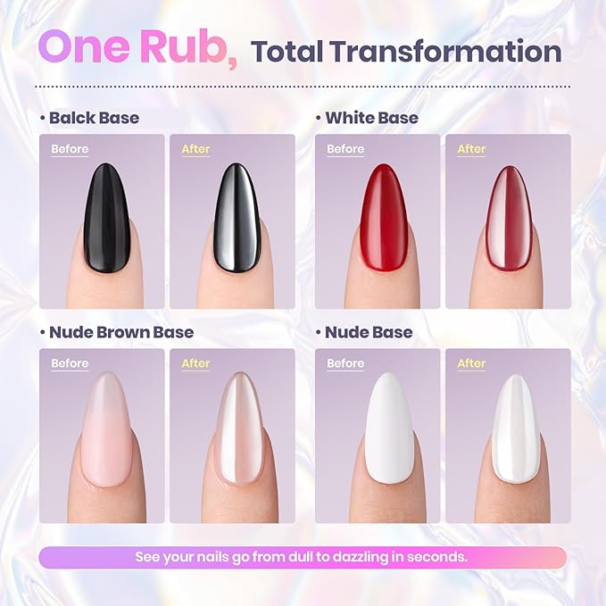Beetles White Chrome Nail Powder Pearl Mirror Effect Crome Nail Powder for Gel Nails Glitter Manicure Gel Polish Holographic Pigment Nails Art Design Gifts for Women