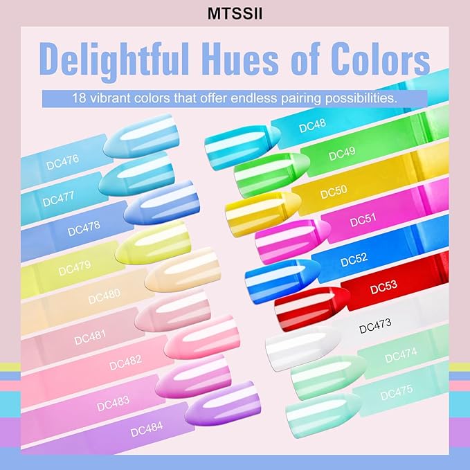 MTSSII 18pcs Jelly Gel Nail Polish Set Gel Polish 18PCS Jelly Nail Polish Kit Translucent Nude Pink Purple Blue Iridescent Colors UV LED Soak Off Home DIY Nail Art Salon Set