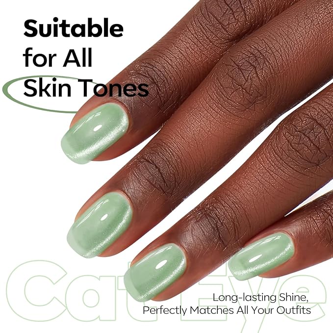 modelones Green Cat Eye Gel Nail Polish Glassy Magnetic Glitter Holographic Mint Green Grape Reflective Translucent Gel Polish Jelly Translucent UV Gel Manicure 15 ML