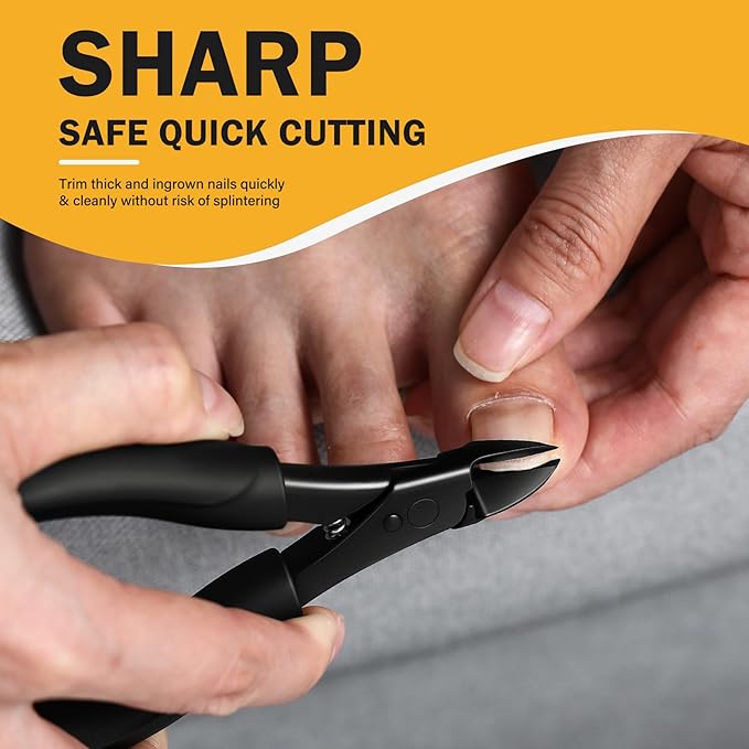 BEZOX Toe Nail Clippers for Thick Toenails for Seniors – Raised Cutting Edge Ingrown Toenail Clippers, Ergonomic Design Toenail Scissors for Thick Nails, Podiatrist Recommended - Black
