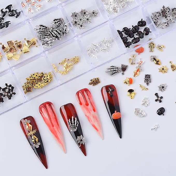 240Pcs Halloween Nail Crystal Rhinestones Kit, 3D Witch Pumpkin Bat Sequins for Acrylic Nails, Halloween Party Supplies Glitter Manicure DIY Crafts Decoration