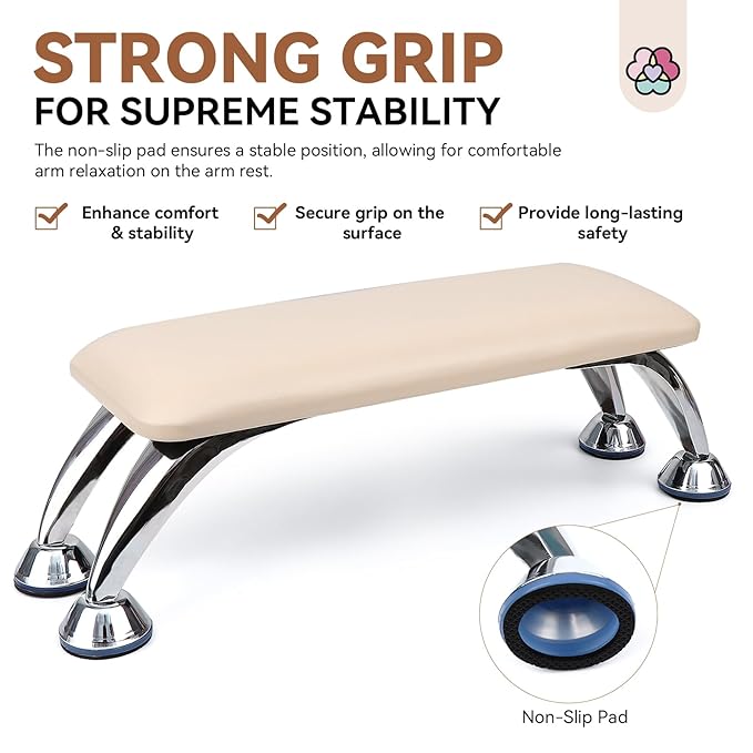 SAVILAND Arm Rest for Nails Tech Professional: 15.7" Full-Length Nail Arm Rest for Apricot Super-Comfort Big Nail Arm Restwith Microfiber Leather Mat Height Hand Pillow Cushion Nail Salon Manicure