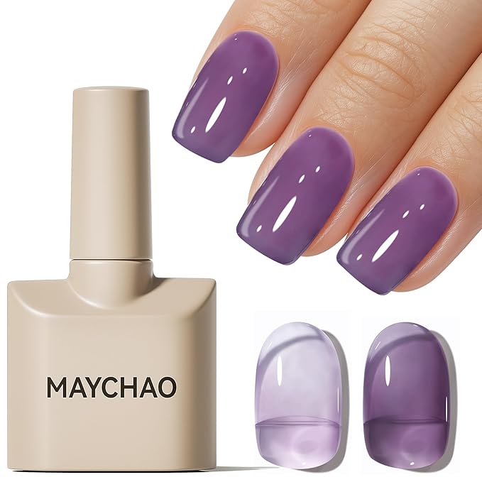 MAYCHAO 15ML Jelly Purple Gel Nail Polish 1Pc Crystal Purple Gel Polish Soak Off UV LED Translucent Nail Polish Nail Art Starter Manicure Salon DIY at Home, 0.5 OZ