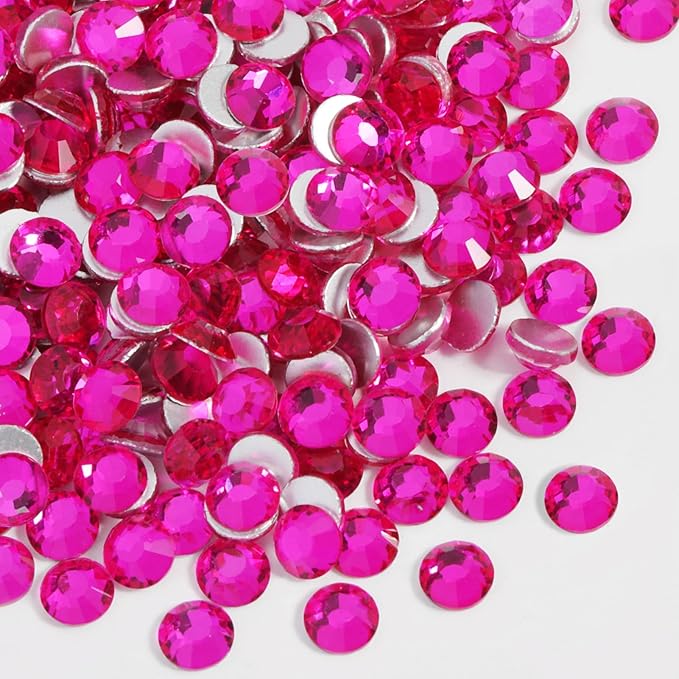 Beadsland 1440pcs Flat Back Crystal Rhinestones Round Gems for Nail Art and Craft Glue Fix, Hot Pink, SS20, 4.6-4.8mm
