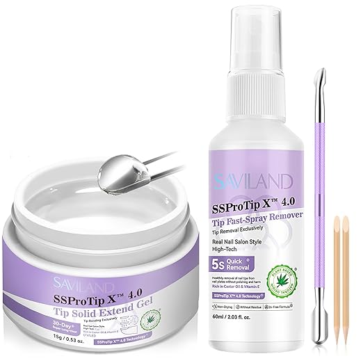 SAVILAND Nail Glue Gel & Nail Glue Remover: Quick Press on Nails Remover 30 g U V Glue Solid Hard Gel for Nails with Cuticle Pusher and Manicure Tools Long Lasting Castor Oil VE Supplies Tech