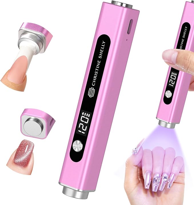 Handheld UV Light for Gel Nails, 3 in 1 Cordless UV Nail Lamp, Cat Eye Magnet & Nail Stamp Nail Light, Rechargeable Nail Dryer, Flash Cure Lamp with LED Display, Women Purple